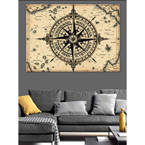 Pusula Harita İllüstrasyonu Dekoratif Kanvas - Mdf Ahşap Tablo 50x70 cm