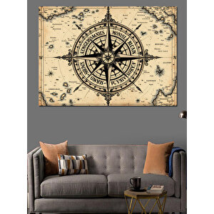 Pusula Harita İllüstrasyonu Dekoratif Kanvas - Mdf Ahşap Tablo