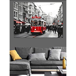 Nostaljik Kırmızı Tramvay Dekoratif Kanvas - Mdf Ahşap Tablo 25x35 cm