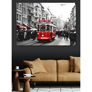 Nostaljik Kırmızı Tramvay Dekoratif Kanvas - Mdf Ahşap Tablo 25x35 cm
