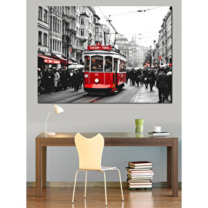 Nostaljik Kırmızı Tramvay Dekoratif Kanvas - Mdf Ahşap Tablo