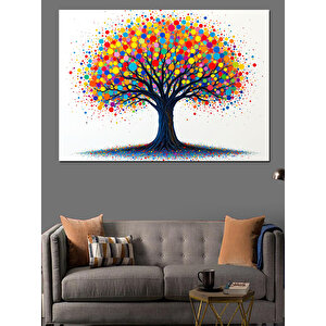Renkli Hayat Ağacı Dekoratif Kanvas - Mdf Ahşap Tablo 50x70 cm