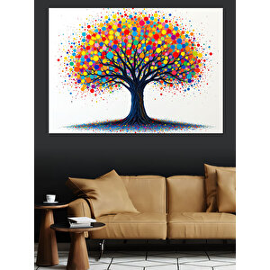 Renkli Hayat Ağacı Dekoratif Kanvas - Mdf Ahşap Tablo