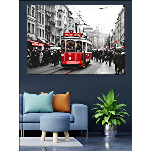 Nostaljik Kırmızı Tramvay Dekoratif Kanvas - Mdf Ahşap Tablo 100x140 cm