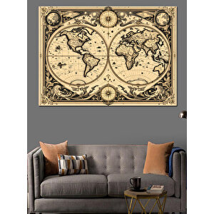 Eski Dünya Haritası Dekoratif Kanvas - Mdf Ahşap Tablo 100x140 cm