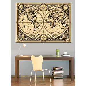 Eski Dünya Haritası Dekoratif Kanvas - Mdf Ahşap Tablo 100x140 cm