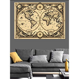 Eski Dünya Haritası Dekoratif Kanvas - Mdf Ahşap Tablo 100x140 cm