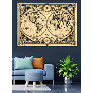 Eski Dünya Haritası Dekoratif Kanvas - Mdf Ahşap Tablo