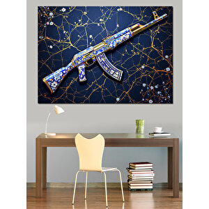 Yıldız Haritalı Mavi Tüfek Dekoratif Kanvas - Mdf Ahşap Tablo