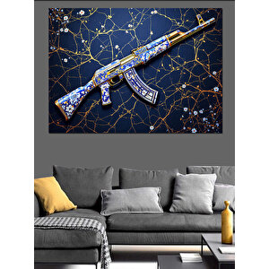 Yıldız Haritalı Mavi Tüfek Dekoratif Kanvas - Mdf Ahşap Tablo
