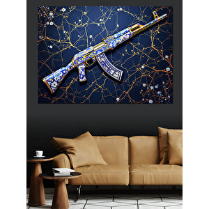 Yıldız Haritalı Mavi Tüfek Dekoratif Kanvas - Mdf Ahşap Tablo 100x140 cm