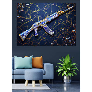 Yıldız Haritalı Mavi Tüfek Dekoratif Kanvas - Mdf Ahşap Tablo 100x140 cm
