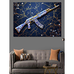Yıldız Haritalı Mavi Tüfek Dekoratif Kanvas - Mdf Ahşap Tablo 100x140 cm