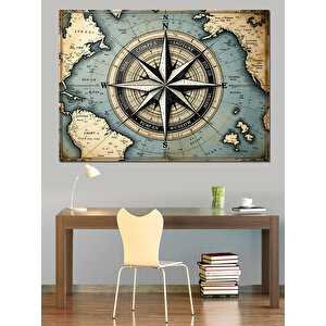 Eski Pusula Haritası Dekoratif Kanvas - Mdf Ahşap Tablo 35x50 cm
