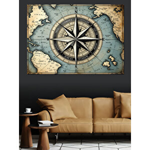 Eski Pusula Haritası Dekoratif Kanvas - Mdf Ahşap Tablo