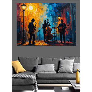 Müzisyenler Renkli Sokak Sahnesi Dekoratif Kanvas - Mdf Ahşap Tablo 35x50 cm
