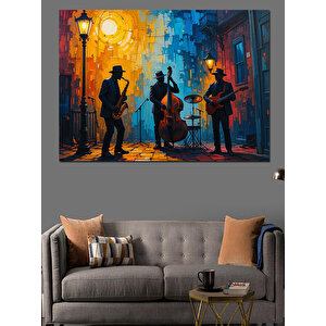Müzisyenler Renkli Sokak Sahnesi Dekoratif Kanvas - Mdf Ahşap Tablo 100x140 cm