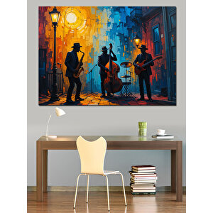 Müzisyenler Renkli Sokak Sahnesi Dekoratif Kanvas - Mdf Ahşap Tablo 100x140 cm