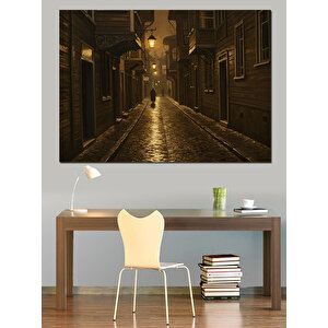 Yağmurda Gece Sokakları Dekoratif Kanvas - Mdf Ahşap Tablo 70x100 cm