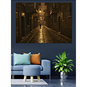 Yağmurda Gece Sokakları Dekoratif Kanvas - Mdf Ahşap Tablo