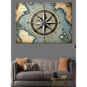 Eski Pusula Haritası Dekoratif Kanvas - Mdf Ahşap Tablo 100x140 cm