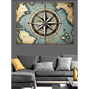 Eski Pusula Haritası Dekoratif Kanvas - Mdf Ahşap Tablo 100x140 cm
