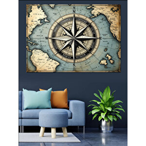 Eski Pusula Haritası Dekoratif Kanvas - Mdf Ahşap Tablo
