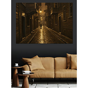 Yağmurda Gece Sokakları Dekoratif Kanvas - Mdf Ahşap Tablo