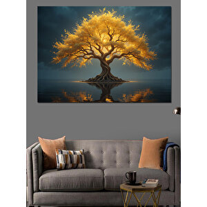 Altın Ağacın Yansıması Dekoratif Kanvas - Mdf Ahşap Tablo 100x140 cm