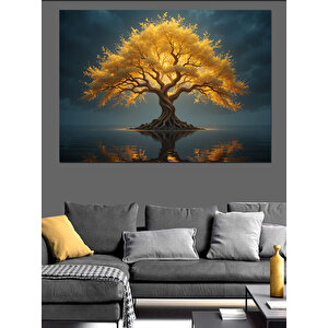 Altın Ağacın Yansıması Dekoratif Kanvas - Mdf Ahşap Tablo 100x140 cm