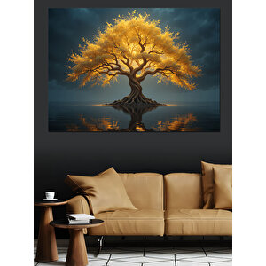 Altın Ağacın Yansıması Dekoratif Kanvas - Mdf Ahşap Tablo