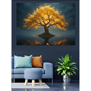 Altın Ağacın Yansıması Dekoratif Kanvas - Mdf Ahşap Tablo