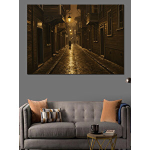 Yağmurda Gece Sokakları Dekoratif Kanvas - Mdf Ahşap Tablo 50x70 cm
