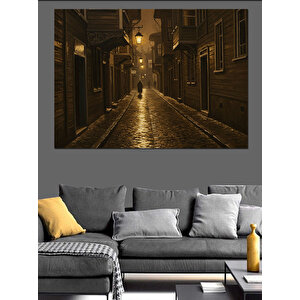 Yağmurda Gece Sokakları Dekoratif Kanvas - Mdf Ahşap Tablo 50x70 cm