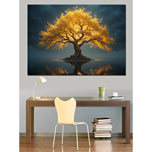 Altın Ağacın Yansıması Dekoratif Kanvas - Mdf Ahşap Tablo 35x50 cm