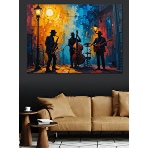 Müzisyenler Renkli Sokak Sahnesi Dekoratif Kanvas - Mdf Ahşap Tablo