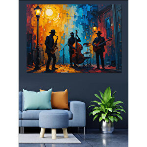 Müzisyenler Renkli Sokak Sahnesi Dekoratif Kanvas - Mdf Ahşap Tablo