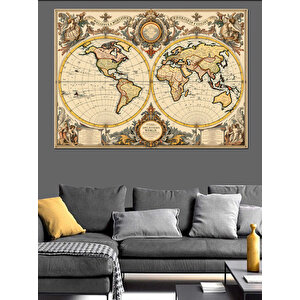 Eski Dünya Haritası Dekoratif Kanvas - Mdf Ahşap Tablo 35x50 cm