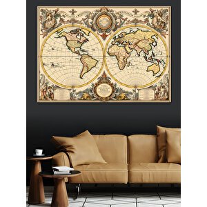 Eski Dünya Haritası Dekoratif Kanvas - Mdf Ahşap Tablo 35x50 cm