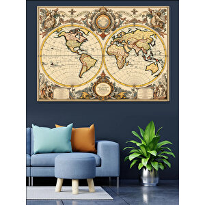 Eski Dünya Haritası Dekoratif Kanvas - Mdf Ahşap Tablo 35x50 cm