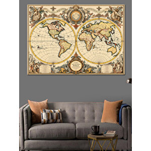Eski Dünya Haritası Dekoratif Kanvas - Mdf Ahşap Tablo