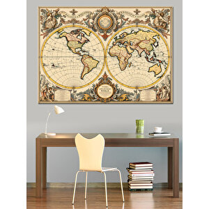 Eski Dünya Haritası Dekoratif Kanvas - Mdf Ahşap Tablo
