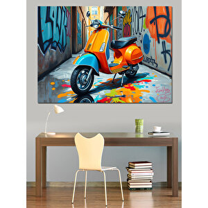Turuncu Vespa Ve Grafiti Dekoratif Kanvas - Mdf Ahşap Tablo 25x35 cm