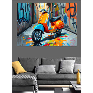 Turuncu Vespa Ve Grafiti Dekoratif Kanvas - Mdf Ahşap Tablo 25x35 cm