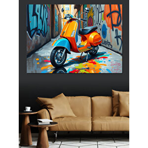 Turuncu Vespa Ve Grafiti Dekoratif Kanvas - Mdf Ahşap Tablo 25x35 cm