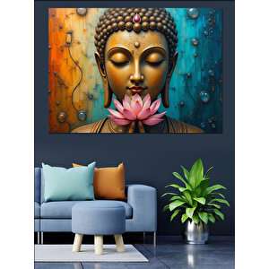 Lotus Tutan Buda Dekoratif Kanvas - Mdf Ahşap Tablo 70x100 cm
