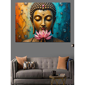 Lotus Tutan Buda Dekoratif Kanvas - Mdf Ahşap Tablo 70x100 cm