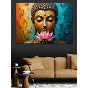 Lotus Tutan Buda Dekoratif Kanvas - Mdf Ahşap Tablo 35x50 cm