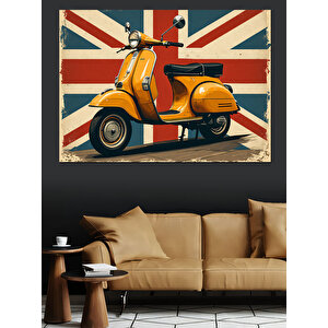Birleşik Krallık Vespa İllüstrasyonu Dekoratif Kanvas - Mdf Ahşap Tablo 100x140 cm