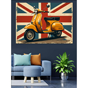 Birleşik Krallık Vespa İllüstrasyonu Dekoratif Kanvas - Mdf Ahşap Tablo 100x140 cm
